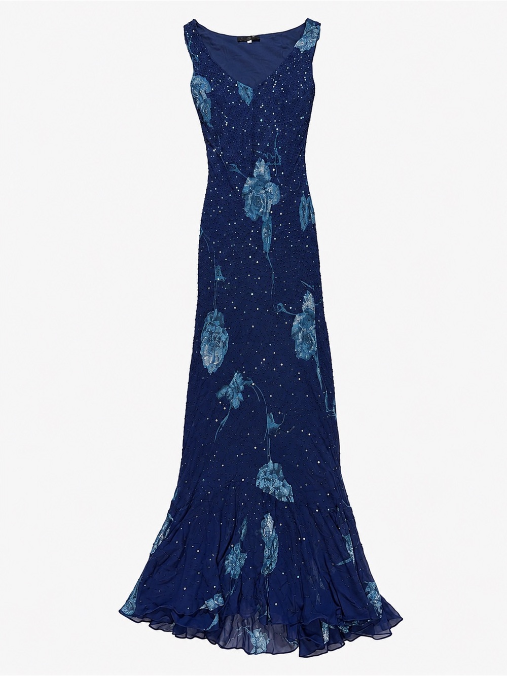 Navy Floral Beaded Evening Gown
